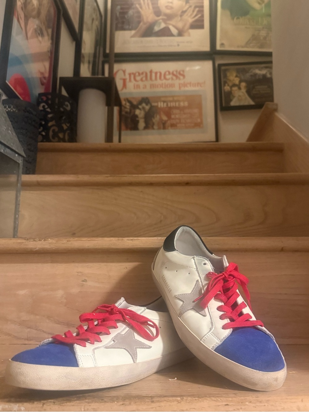Golden Goose Men’s Leather Super-Star Sneakers (White/Blue/Red, M-11US/44IT)
